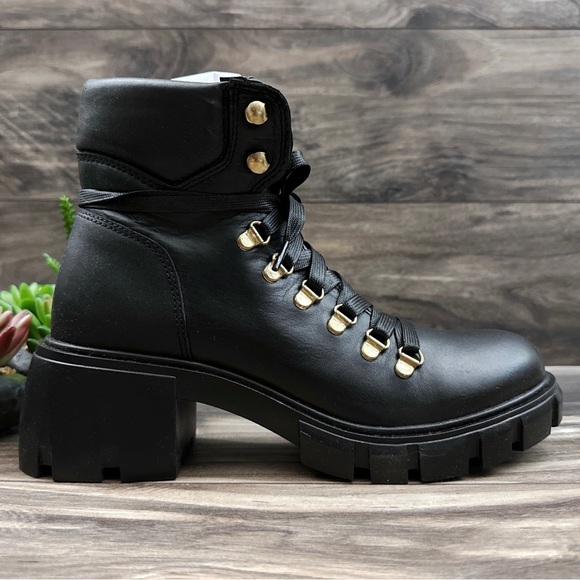 NIB Steve Madden Hint Chunky Lug Sole Black Leather Hiker Combat Boots 8M - Picture 8 of 12